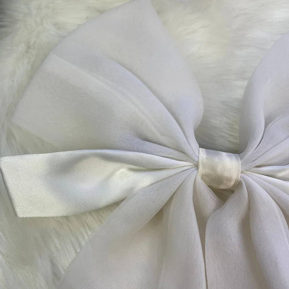 Vintage Ivory Hair Bow Clip 6.5